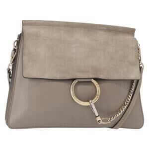 Chloe Fay Shoulder Bag Suede Leather Beige Gold Auth BA8909